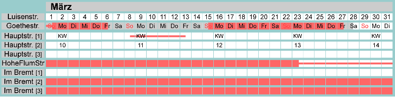 Belegungsplan März 2026