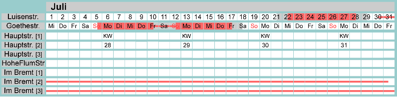 Belegungsplan Juli 2026