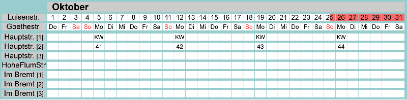 Belegungsplan Oktober 2026
