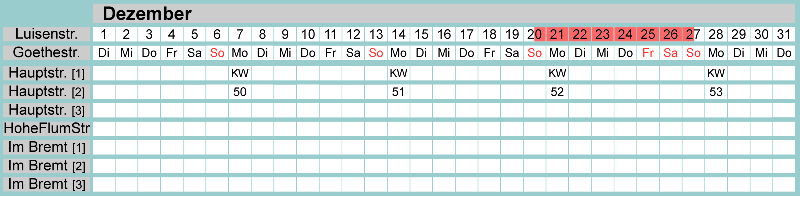 Belegungsplan Dezember 2026
