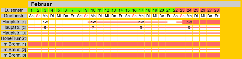 Belegungsplan Februar 2025