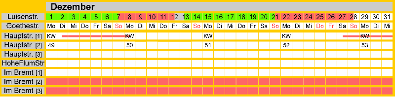 Belegungsplan Dezember 2025