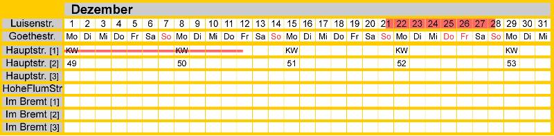 Belegungsplan Dezember 2025