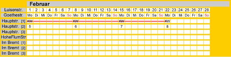 Belegungsplan Februar 2027