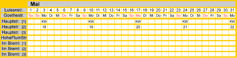 Belegungsplan Mai 2027