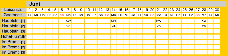 Belegungsplan Juni 2027