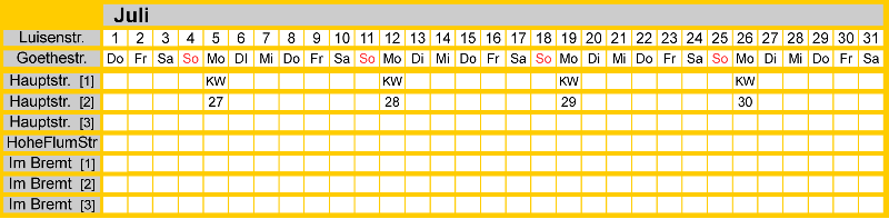 Belegungsplan Juli 2027