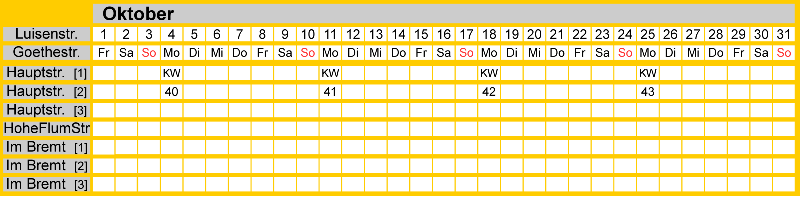 Belegungsplan Oktober 2027