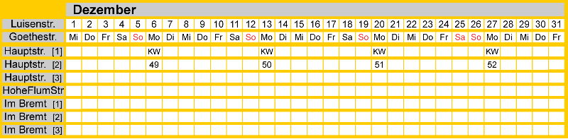 Belegungsplan Dezember 2027